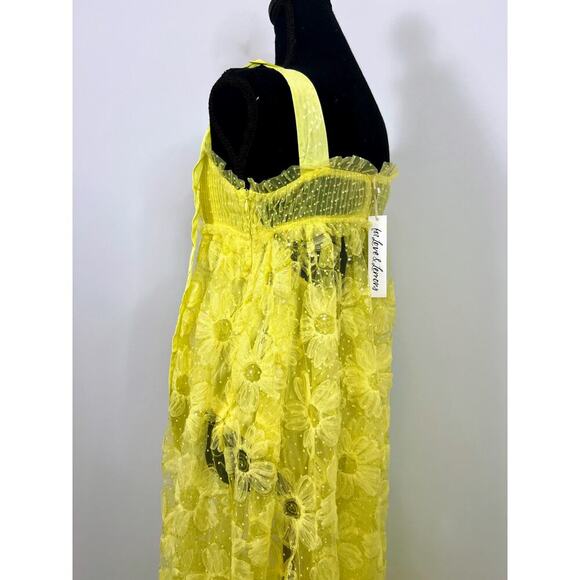 For Love & Lemons Emma Maxi Dress in Yellow Medium Floral Lace Sleeveless Lined - Picture 5 of 9